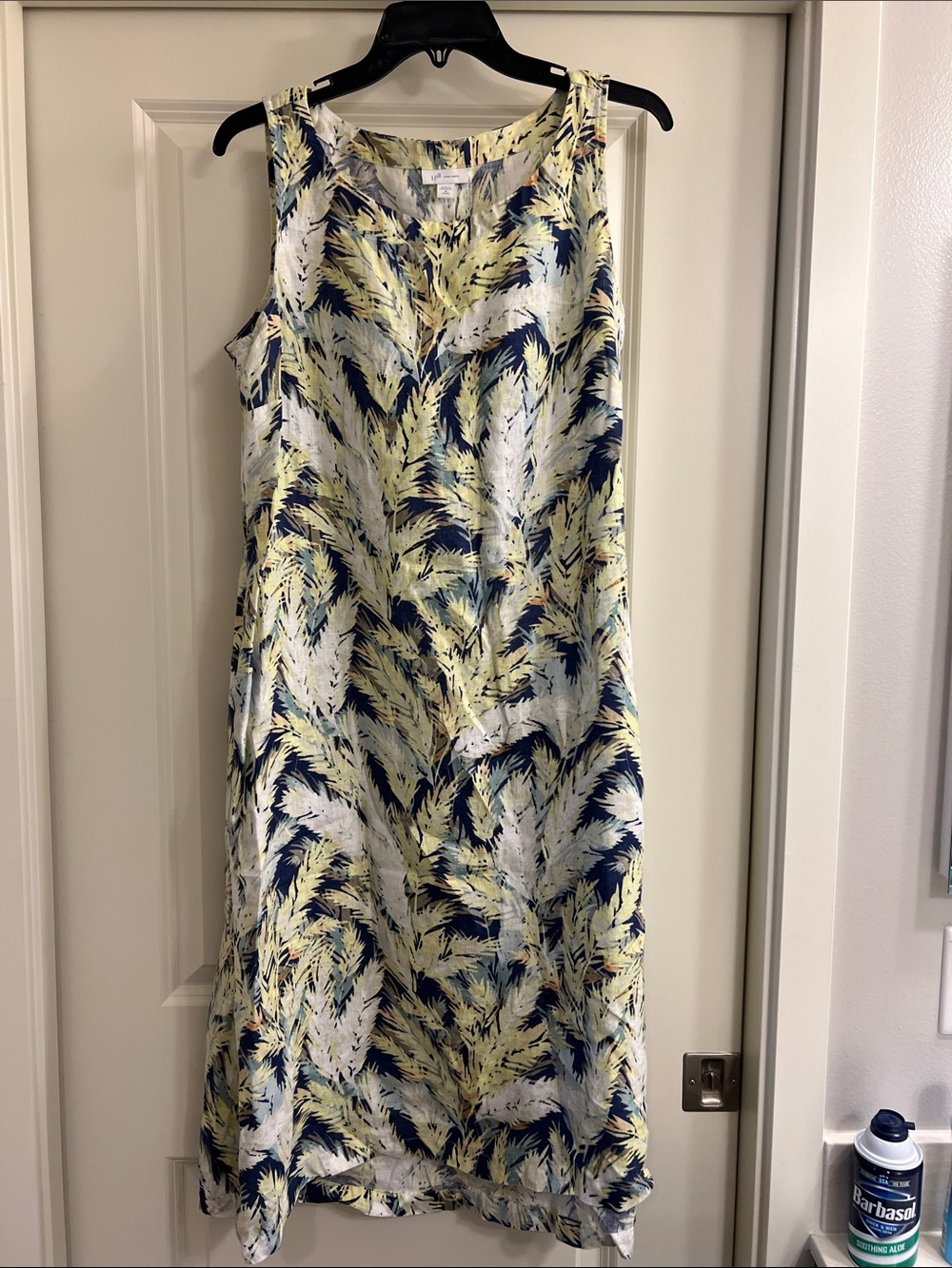 J. Jill Yellow, Navy & White Leaf-Print Maxi Dress